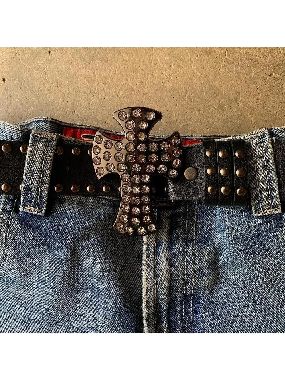 Vintage Y2K style Gothic Rhine stone studded belt buckle. 38.5 inches fits a